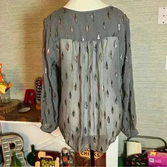 Joie - Silk Mauro Metallic Top Grey Silver Women’s Size Small Semi-sheer Blouse - Picture 9 of 14